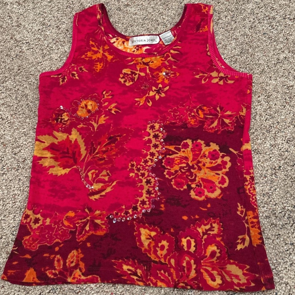 Vintage Victoria Jones Sequin Floral Tank Top
